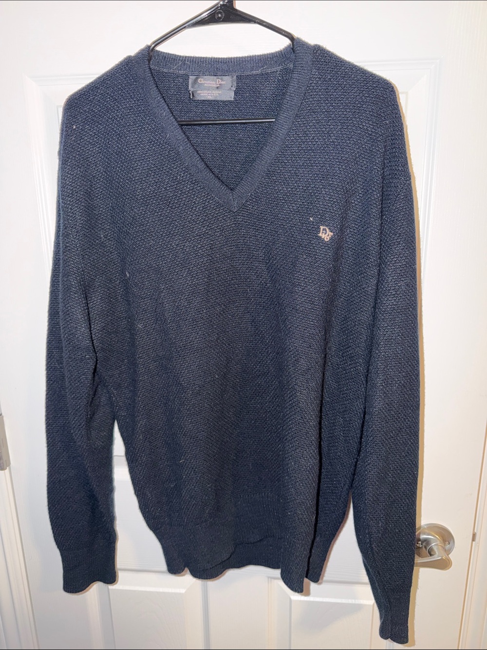 Dior Men's Vintage V-Neck Sweater in Dark Blue